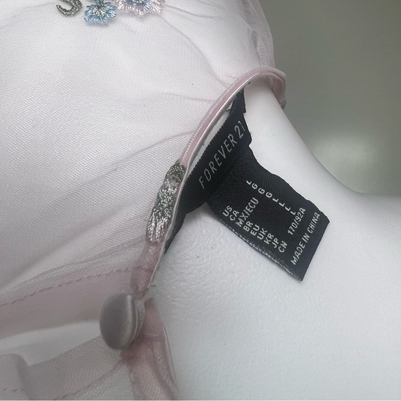 Forever 21 ShirtTops Large LightPink Embroidery Floral Sheer Croptop Puff Sleeve - Picture 12 of 12